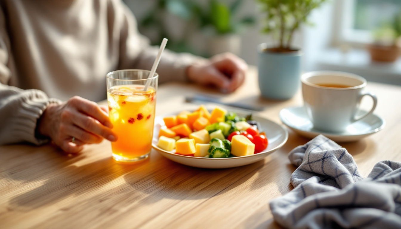 Farbenfroh angerichtete Mahlzeit als Beispiel für gesunde Ernährung bei Demenz zu Hause